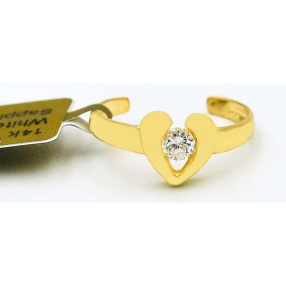 Created White Sapphire Heart Toe Ring Solid 14k Gold